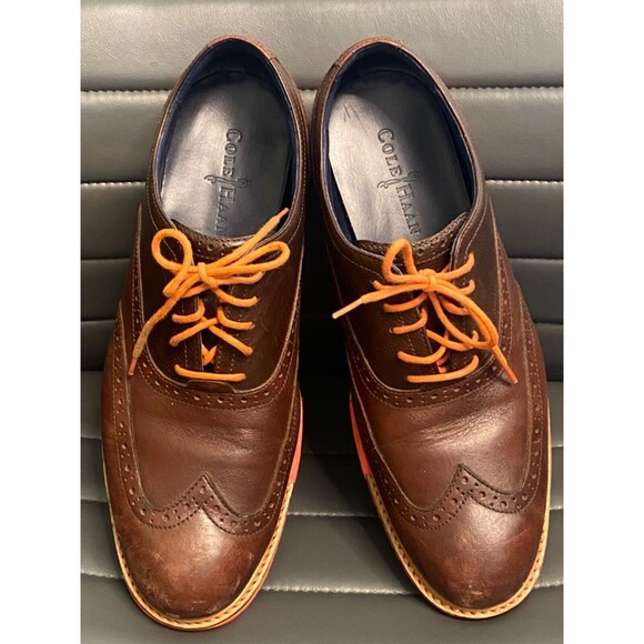 COLE HAAN Mens BROWN ORANGE Wing Tip Great Jones Oxford Shoes Leather Size 9M - Picture 2 of 12